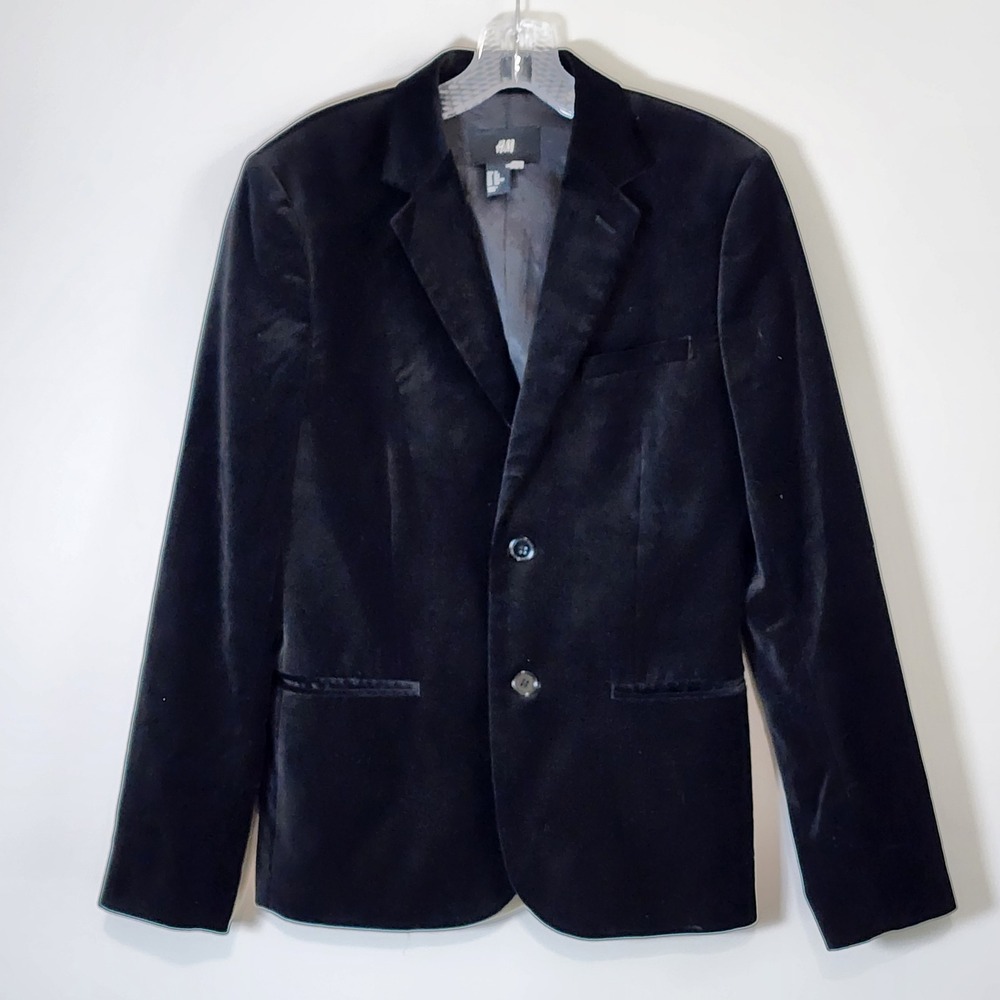 H&M Velvet Blazer Mens 36R Black‎ Formal Slim Fit Goth Dark Academia Grad Event